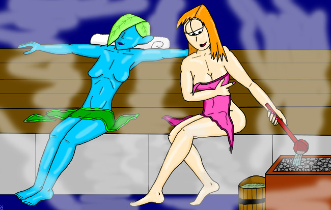 Triet'tan and Fuchsia in a sauna<br />© Tim Volpe
